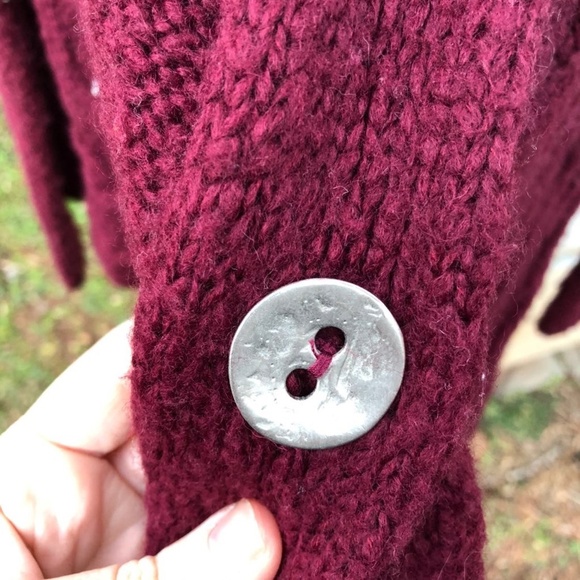 FREE PEOPLE Anthropologie Sweater Burgundy Cable Knit Wool Blend Cardigan - Picture 3 of 6